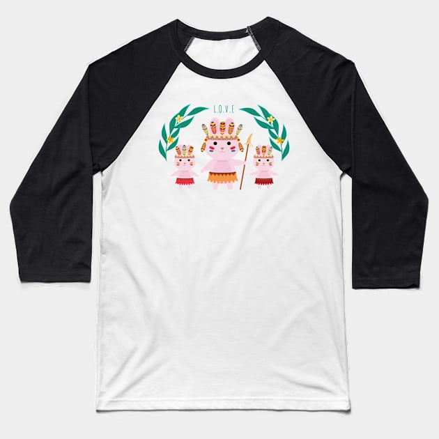 Tribal bunnies Baseball T-Shirt by Anicue